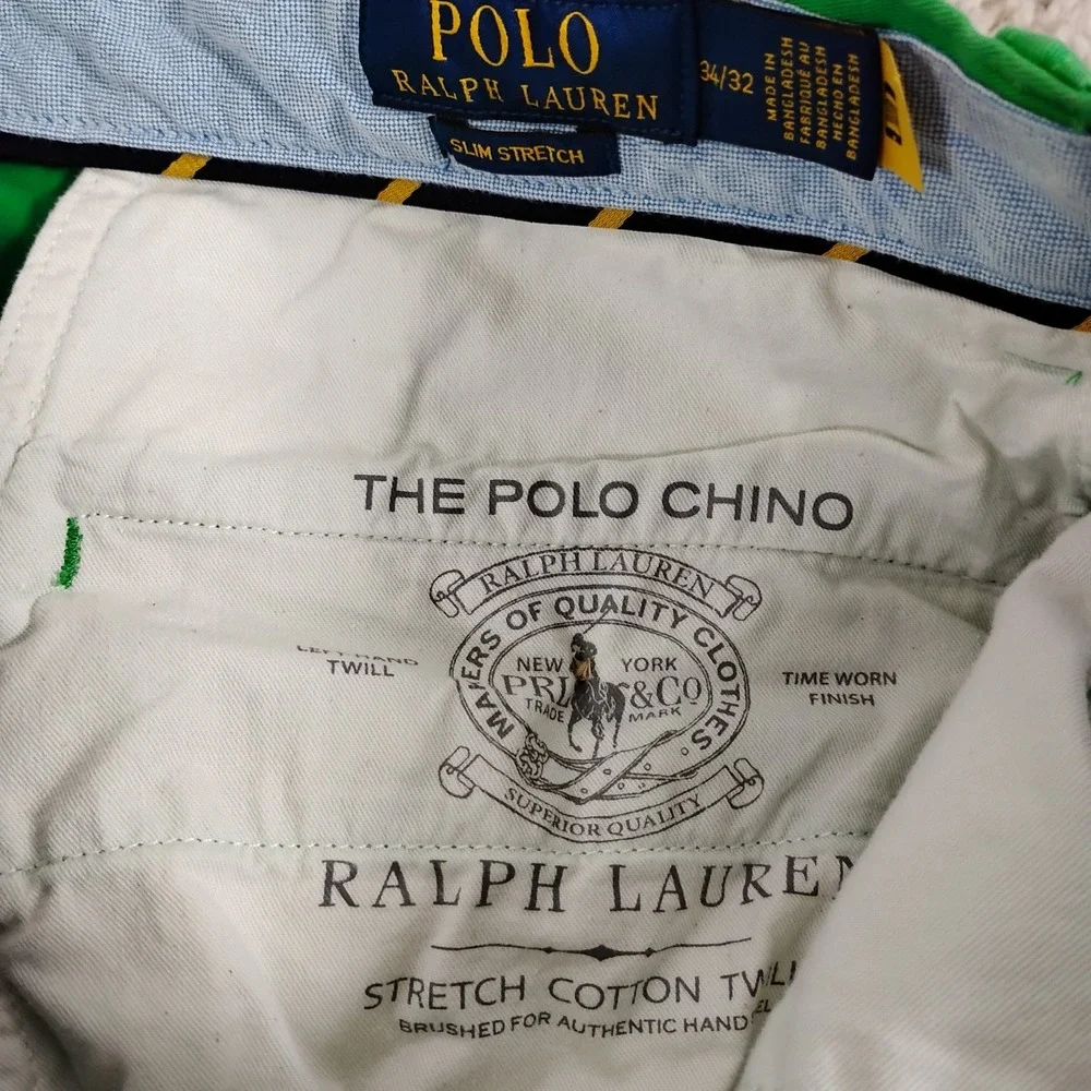 Polo Ralph Lauren Pants Mens 34x32 Green Twill Slim Stretch Trouser Cotton Prep
